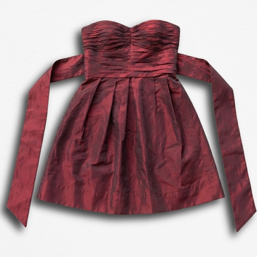 Angie Burgundy Iridescent Strapless Cocktail Dress Smocked Back Size S